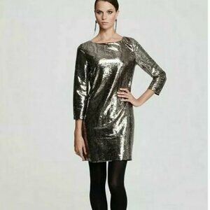 T Tahari Ezra Golden Sequins Cocktail Dress Mini Size 2 Petite Holiday Party